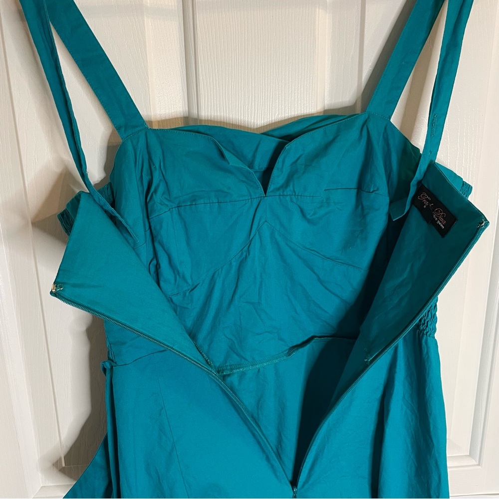 Trashy Diva Chic Asymmetrical Teal Dress with Flowy Hem Size 10 y2k academia - Picture 6 of 8